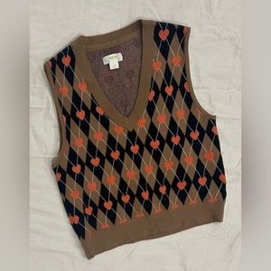 Anthropologie Maeve Vera Jacquard Orange Heart Argyle Sweater Vest, Large